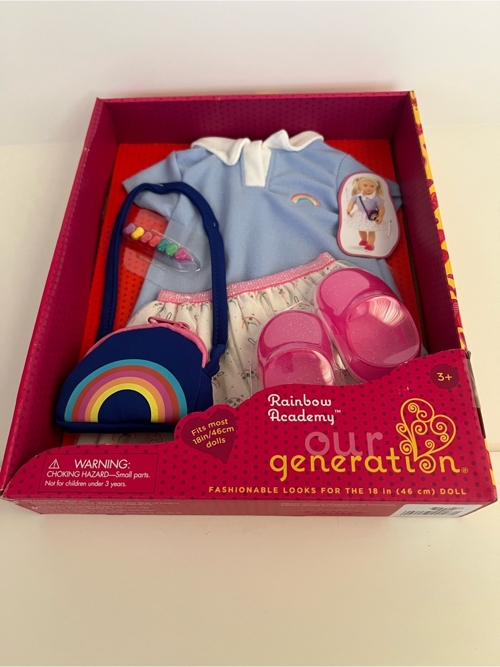 Rainbow Academy Doll Outfit - Blue Top & Pink Accessories
